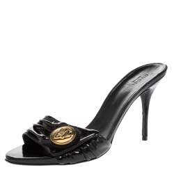 Pre Owned Gucci Black Patent Leather Hysteria Slide Sandals Size 38