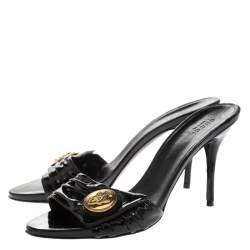 Pre Owned Gucci Black Patent Leather Hysteria Slide Sandals Size 38