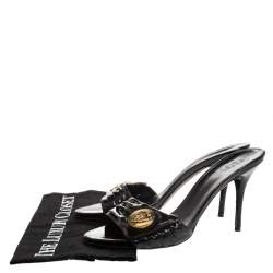 Pre Owned Gucci Black Patent Leather Hysteria Slide Sandals Size 38