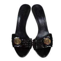 Pre Owned Gucci Black Patent Leather Hysteria Slide Sandals Size 38
