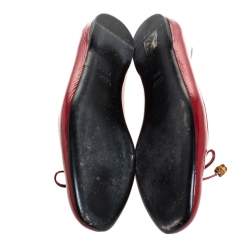 Pre Owned Gucci Red Patent Leather Bamboo Bow Ballet Flats Size 39.5