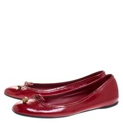 Pre Owned Gucci Red Patent Leather Bamboo Bow Ballet Flats Size 39.5