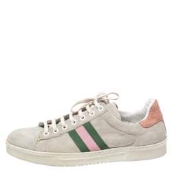 مملوكة مسبقًا Gucci Grey Suede And Pink Croc Trim Web Detail Sneakers Size 37.5
