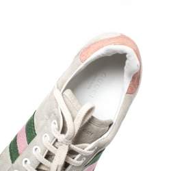 مملوكة مسبقًا Gucci Grey Suede And Pink Croc Trim Web Detail Sneakers Size 37.5