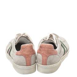 مملوكة مسبقًا Gucci Grey Suede And Pink Croc Trim Web Detail Sneakers Size 37.5