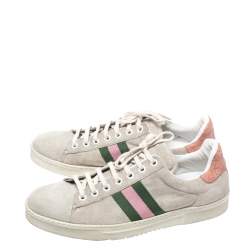 مملوكة مسبقًا Gucci Grey Suede And Pink Croc Trim Web Detail Sneakers Size 37.5
