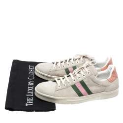 مملوكة مسبقًا Gucci Grey Suede And Pink Croc Trim Web Detail Sneakers Size 37.5