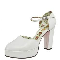 Pre Owned Gucci White Leather Agon D'Orsay Platform Pumps Size 39