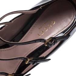 Pre Owned Gucci Black Patent Leather Multi Strap Lisbeth Platform Pumps Size 37.5