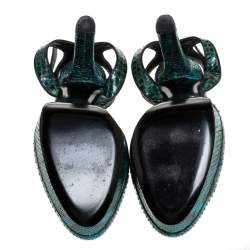 Pre Owned صندل غوتشي "هيوستون" بسير كاحل و بنعل سميك جلد ثعبان أخضر مقاس 38.5