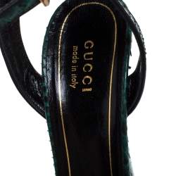 Pre Owned صندل غوتشي "هيوستون" بسير كاحل و بنعل سميك جلد ثعبان أخضر مقاس 38.5