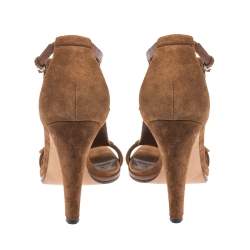 Gucci Brown Suede Fringe Bow Slingback Sandals Size 39.5
