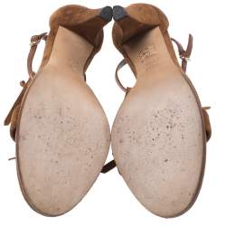 Gucci Brown Suede Fringe Bow Slingback Sandals Size 39.5