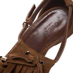 Gucci Brown Suede Fringe Bow Slingback Sandals Size 39.5