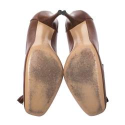 Pre Owned Gucci Brown Leather Bamboo Tassel Loafer Pumps Size 36.5