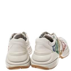 Pre Owned Gucci White Leather Glitter Rhyton Lace Up Sneakers Size 37.5
