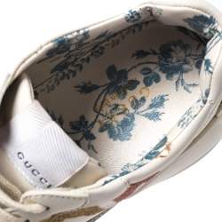 Pre Owned Gucci White Leather Glitter Rhyton Lace Up Sneakers Size 37.5