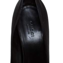 Pre Owned Gucci Black Satin Crystal Bow Embellished Peep Toe Pumps Size 39.5