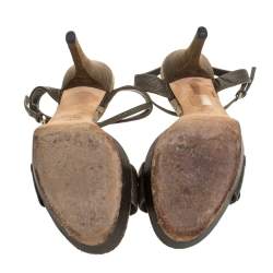 مملوكة مسبقًا Gucci Green/Beige GG Canvas and Leather Bamboo Platform Sandals Size 39