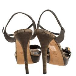 مملوكة مسبقًا Gucci Green/Beige GG Canvas and Leather Bamboo Platform Sandals Size 39