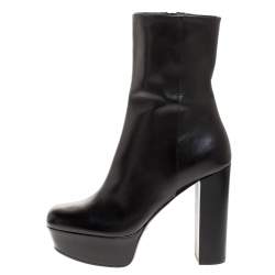 Pre Owned Gucci Black Leather Zip Platform Ankle Boots Size 40