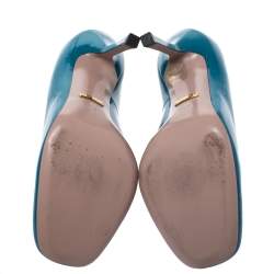 مملوكة مسبقًا Gucci Turquoise Patent Leather Jolene Horsebit Pumps Size 36.5