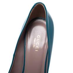 مملوكة مسبقًا Gucci Turquoise Patent Leather Jolene Horsebit Pumps Size 36.5
