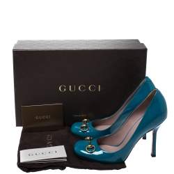 مملوكة مسبقًا Gucci Turquoise Patent Leather Jolene Horsebit Pumps Size 36.5
