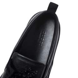 مملوكة مسبقًا Gucci Black Leather Floral Applique Slip On Sneakers Size 37