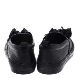 مملوكة مسبقًا Gucci Black Leather Floral Applique Slip On Sneakers Size 37