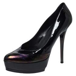 Gucci Black/Iridescent Patent Leather Platform Pumps Size 39.5