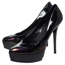 Gucci Black/Iridescent Patent Leather Platform Pumps Size 39.5