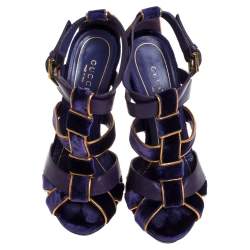 Gucci Purple Velvet And Leather Malika Strappy Sandals Size 34.5