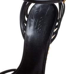 Pre Owned Gucci Black Leather Studded Wedge Ankle Strap Sandals Size 40