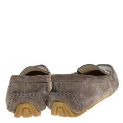 Pre Owned Gucci Grey Suede Leather Slip On Loafers Size 38