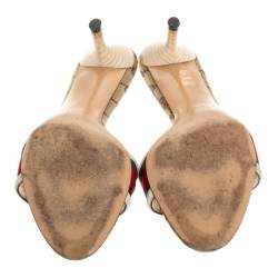Pre Owned Gucci Tricolor Leather Trim And Web Canvas Open Toe Sandals Size 39.5