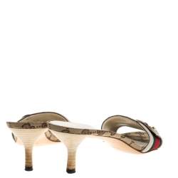 Pre Owned Gucci Tricolor Leather Trim And Web Canvas Open Toe Sandals Size 39.5