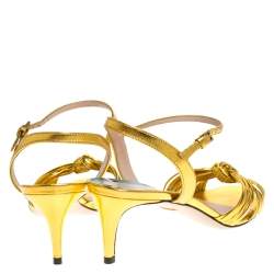 Pre Owned صندل  غوتشي "كراوفورد" سير كاحل جلد ذهبي مقاس 38.5