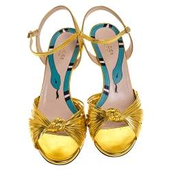 Pre Owned صندل غوتشي "كراوفورد" سير كاحل جلد ذهبي مقاس 38.5