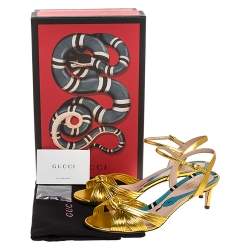 Pre Owned صندل غوتشي "كراوفورد" سير كاحل جلد ذهبي مقاس 38.5