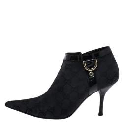 Pre Owned Gucci Black GG Canvas Pointed Toe Ankle Booties Size 36
