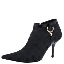Pre Owned Gucci Black GG Canvas Pointed Toe Ankle Booties Size 36