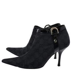 Pre Owned Gucci Black GG Canvas Pointed Toe Ankle Booties Size 36