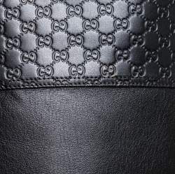 Pre Owned Gucci Black Microguccissima Leather and Fur Courtney Wedge Knee High Boots Size 38