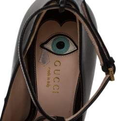 Pre Owned Gucci Black Leather Molina Crystal Heart T Strap Pumps Size 36.5