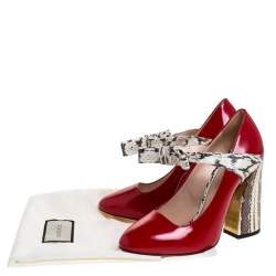 مملوكة مسبقًا حذاء كعب عالي غوتشي ميمو ماري جين جلد ثعبان وجلد أحمر مقاس 36.5