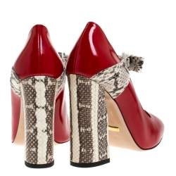 مملوكة مسبقًا حذاء كعب عالي غوتشي ميمو ماري جين جلد ثعبان وجلد أحمر مقاس 36.5