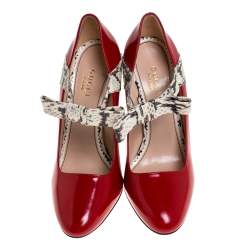 مملوكة مسبقًا حذاء كعب عالي غوتشي ميمو ماري جين جلد ثعبان وجلد أحمر مقاس 36.5