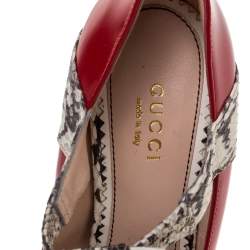 مملوكة مسبقًا حذاء كعب عالي غوتشي ميمو ماري جين جلد ثعبان وجلد أحمر مقاس 36.5