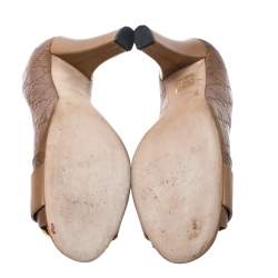 Pre Owned حذاء كعب عالي غوتشي مقدمة مفتوحة حرفي الشعار جي جي جلد غوتشيسيما بني مقاس 39